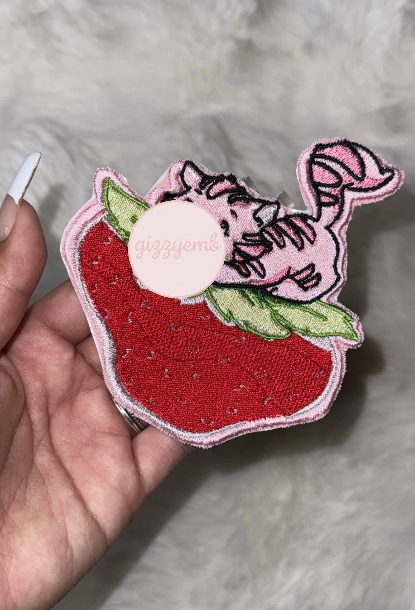pink cat embroidered iron on patch