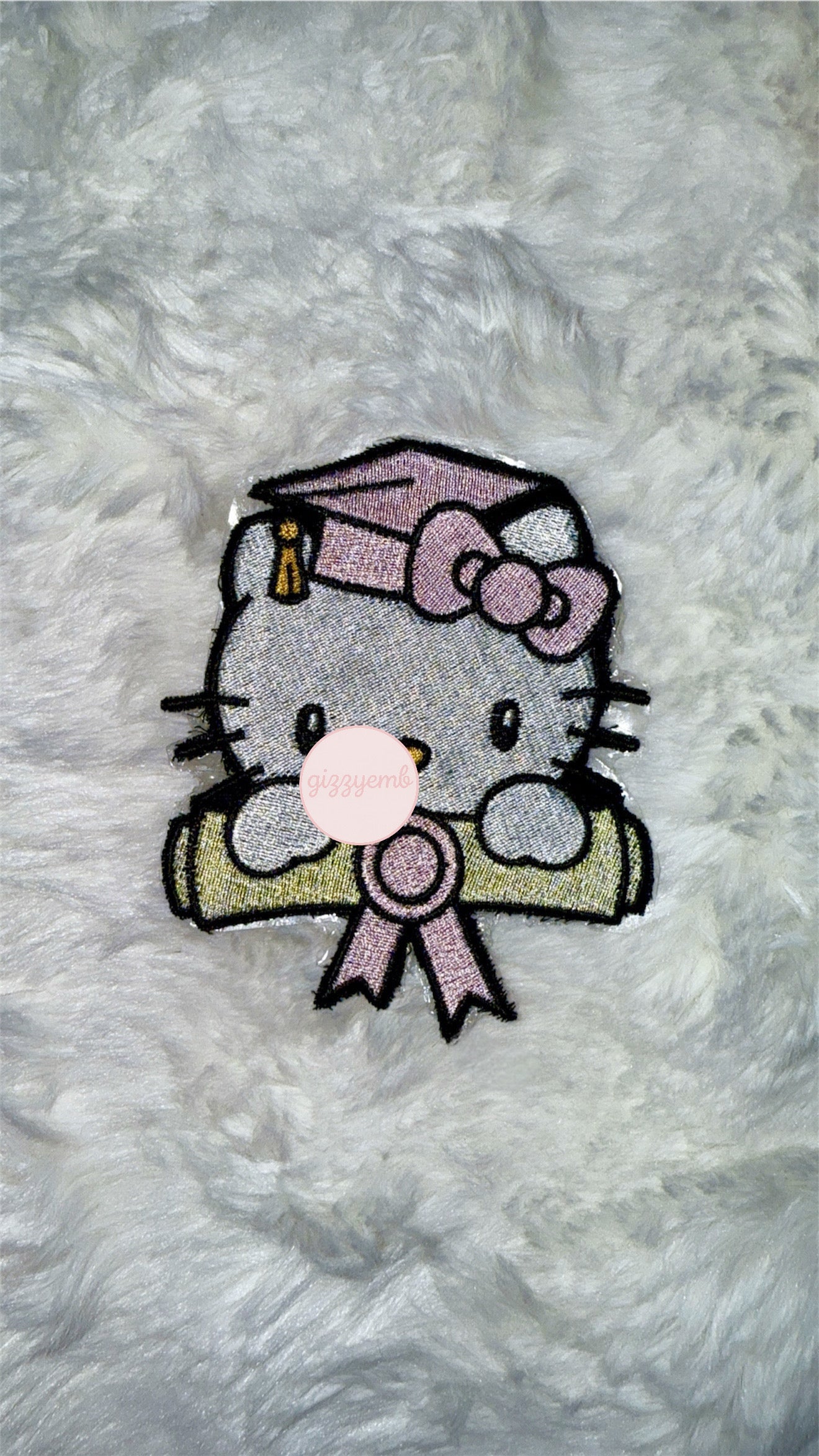 kitty graduation embroidered iron on patch