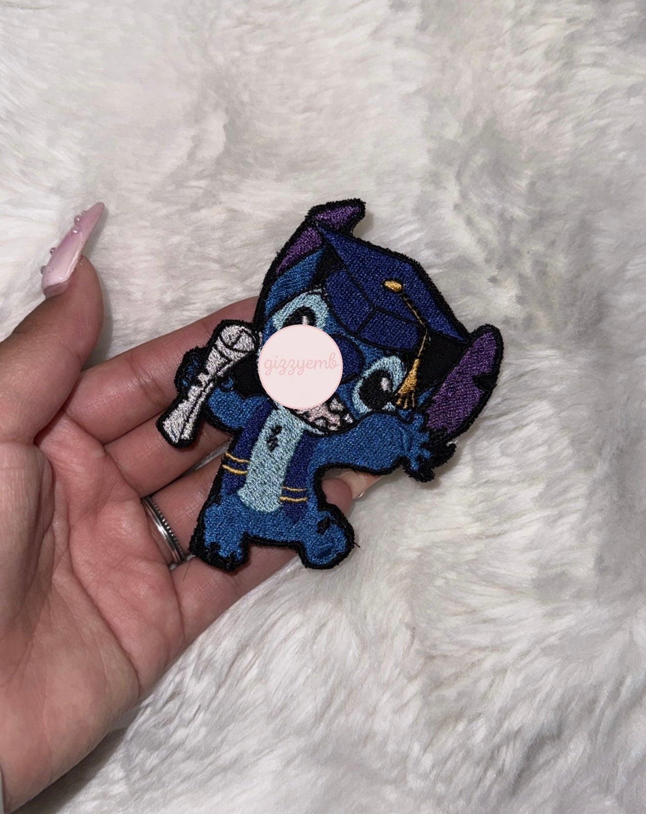 blue monster graduation embroidered iron on patch