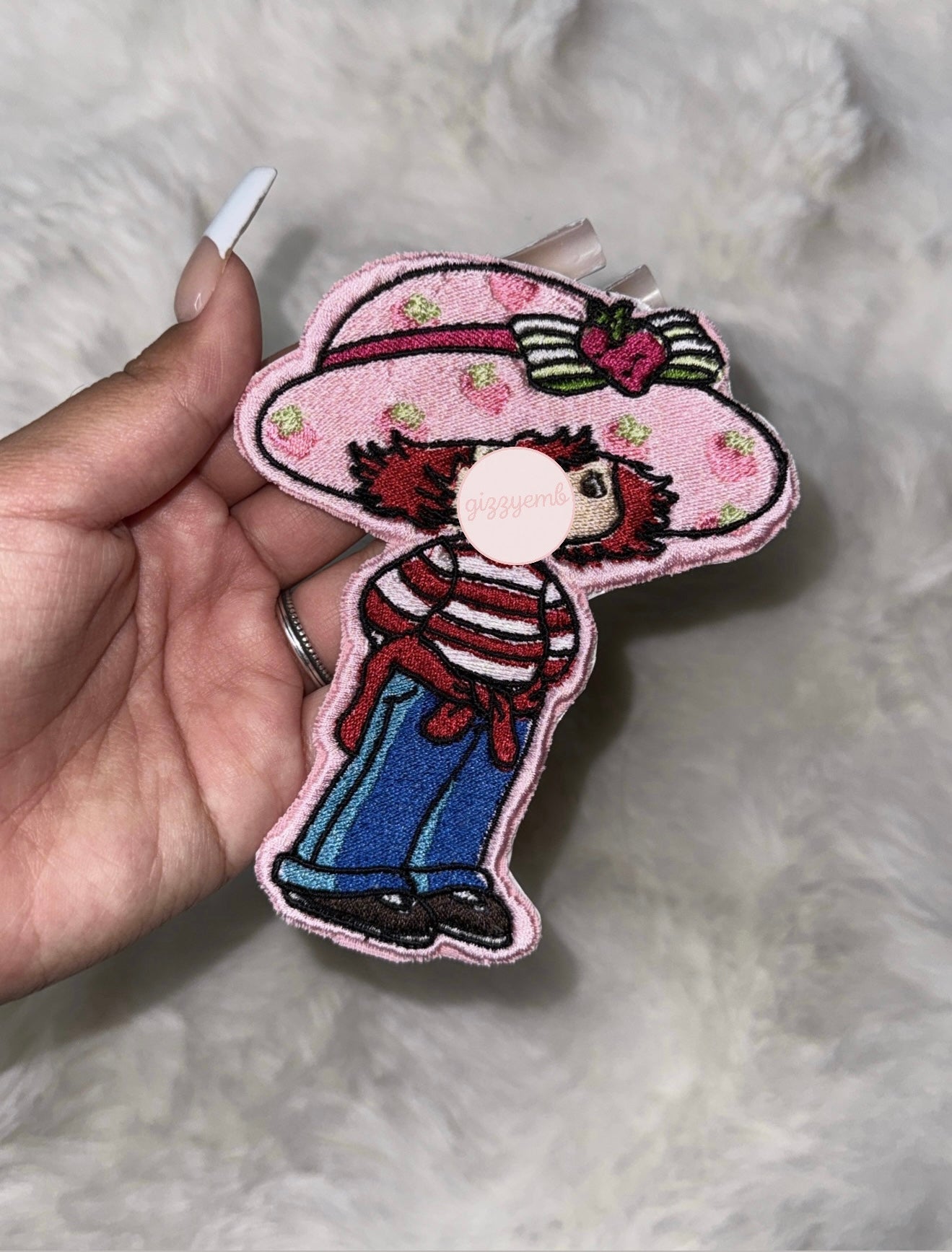 strawberry girl embroidered iron on patch