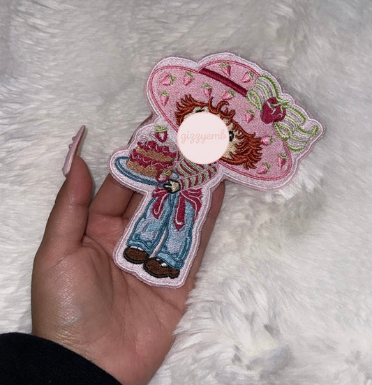 strawberry girl embroidered iron on patch