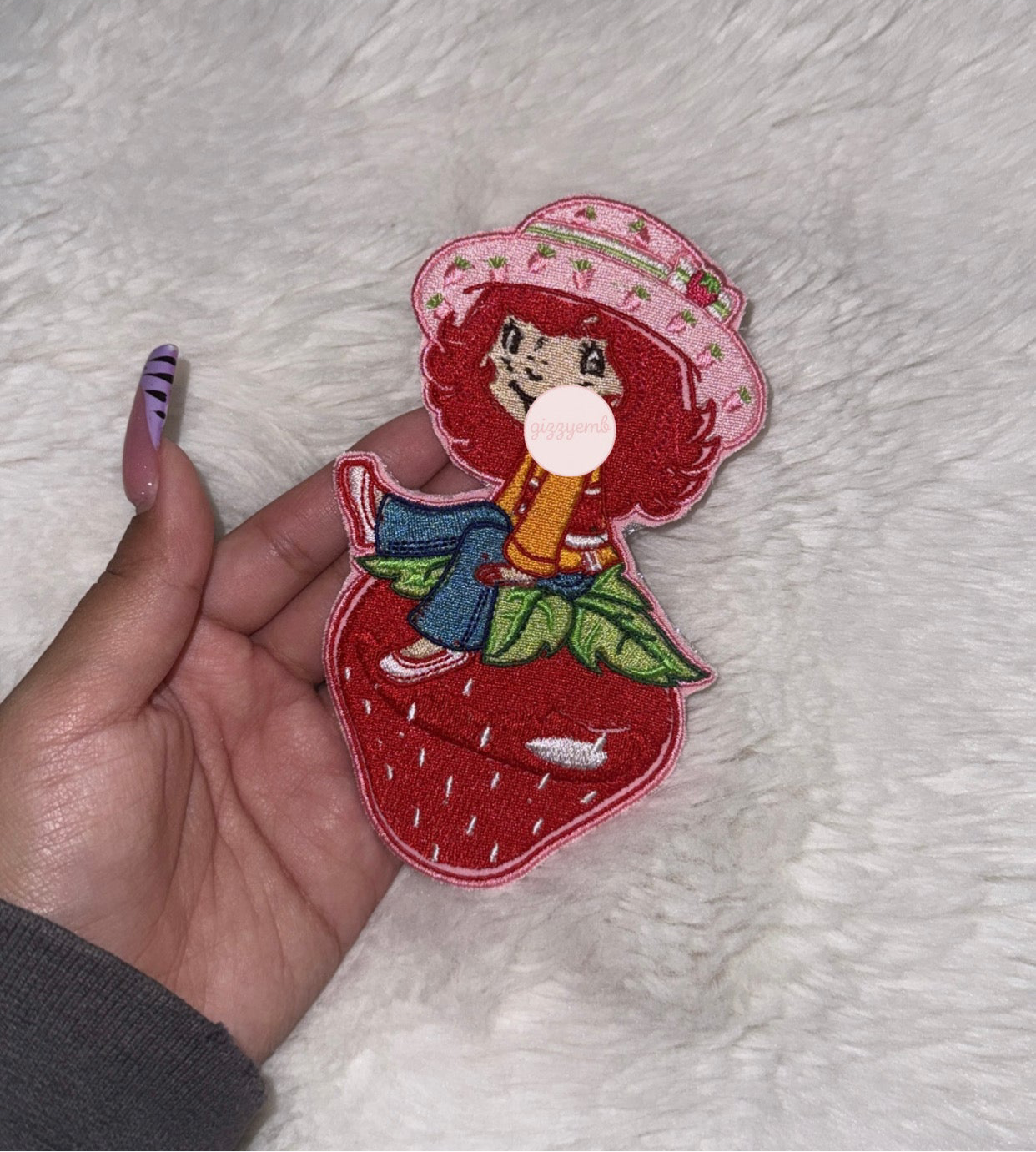 strawberry girl embroidered iron on patch