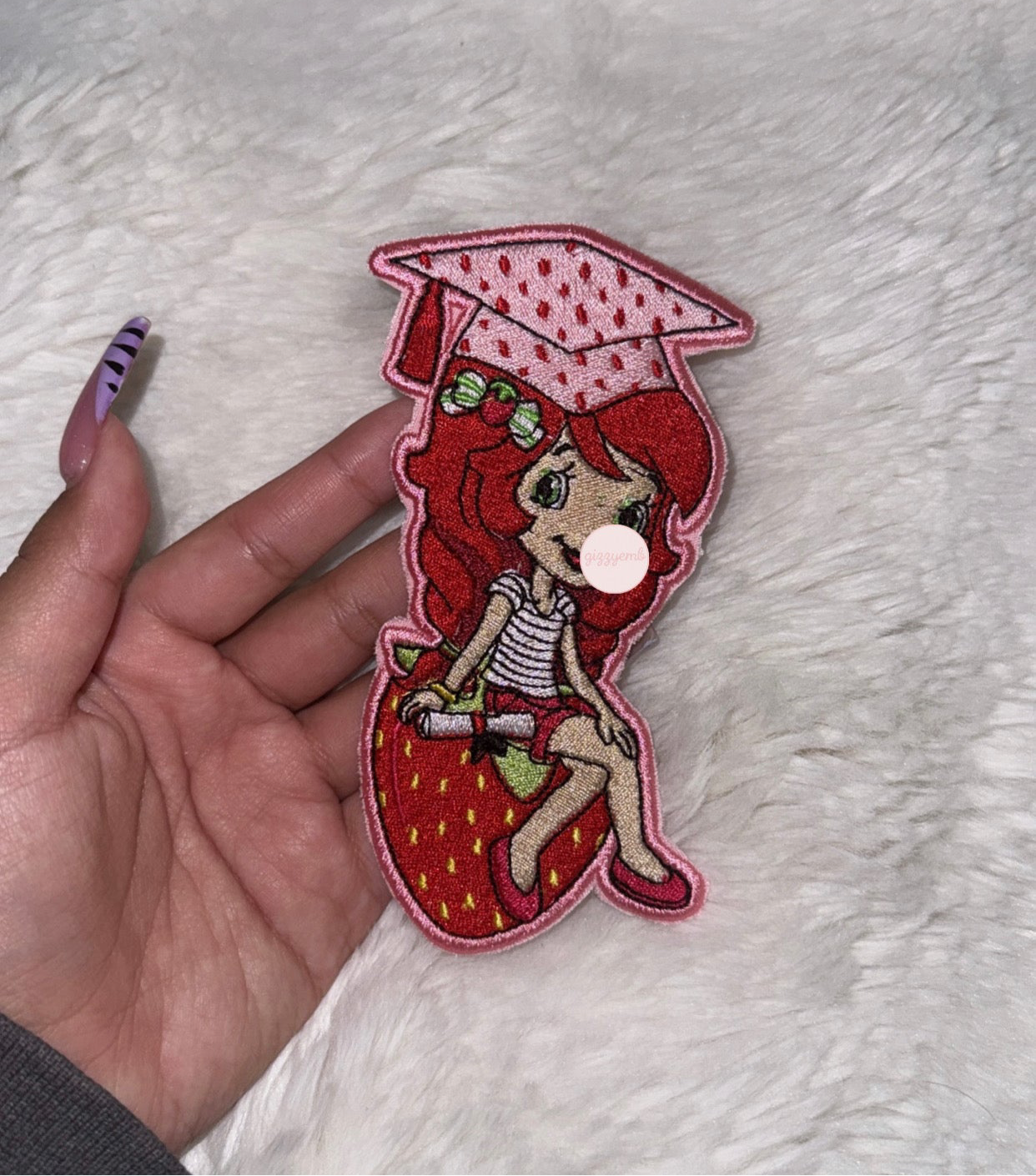 strawberry girl embroidered iron on patch