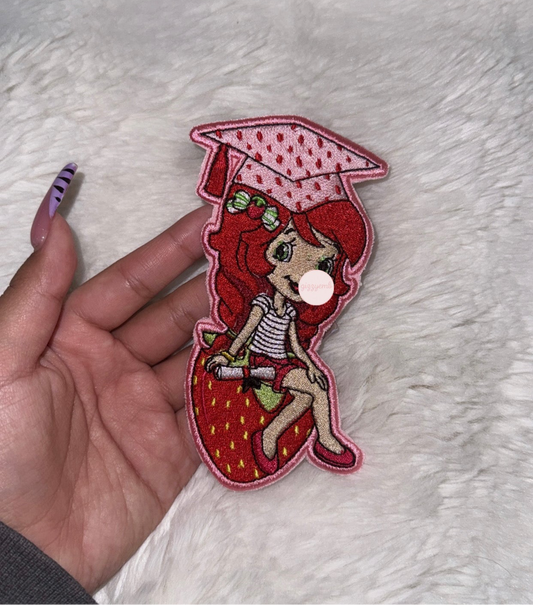 strawberry girl embroidered iron on patch