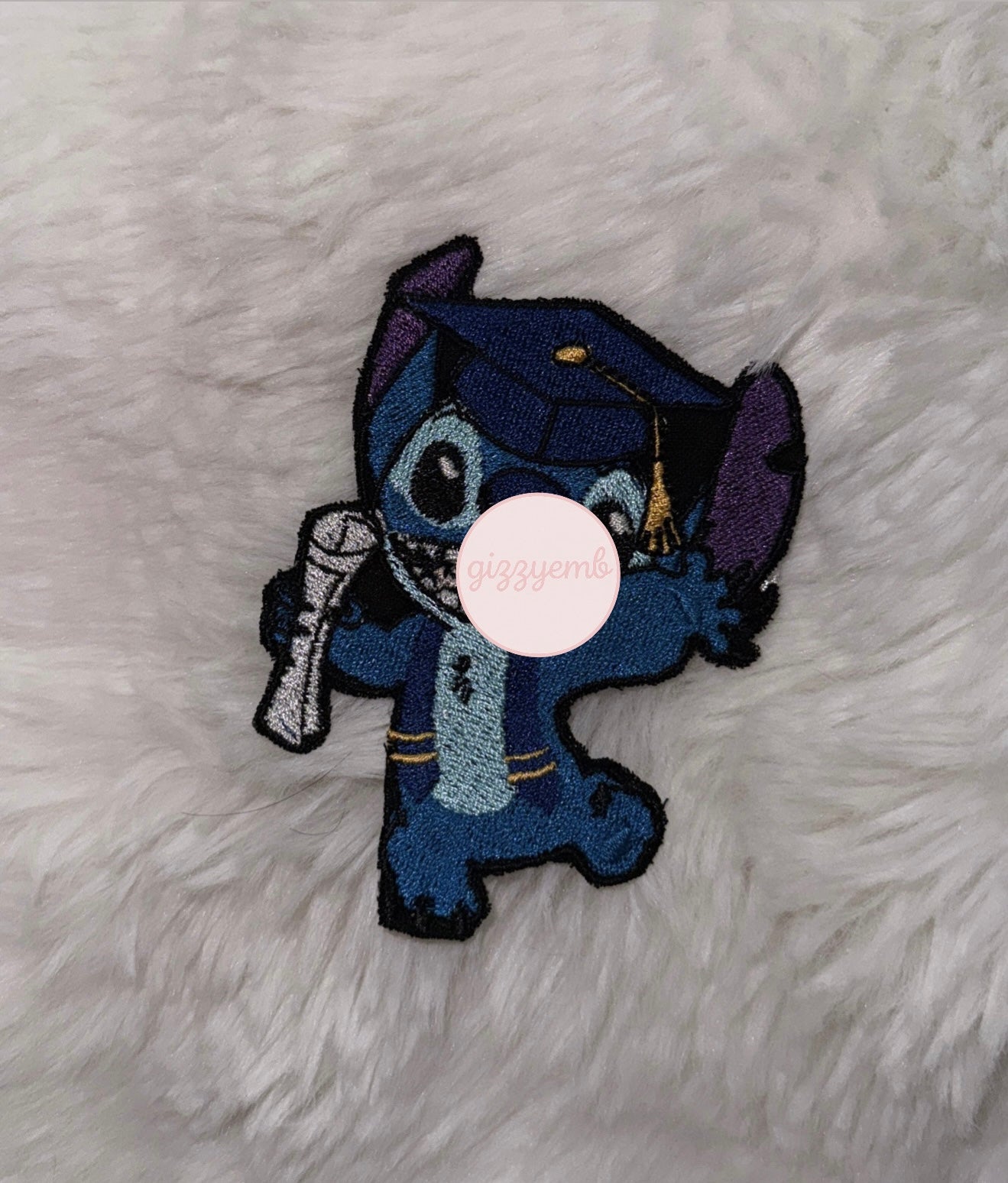 blue monster graduation embroidered iron on patch