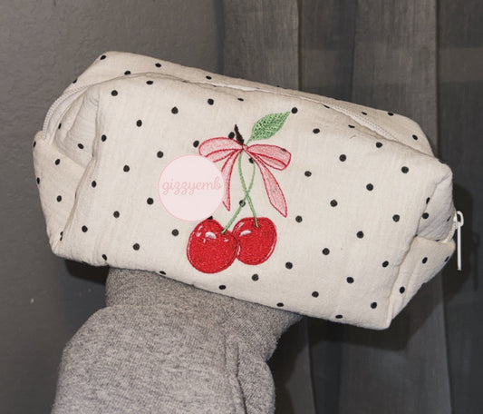 cherry bow cosmetic/toiletry bag