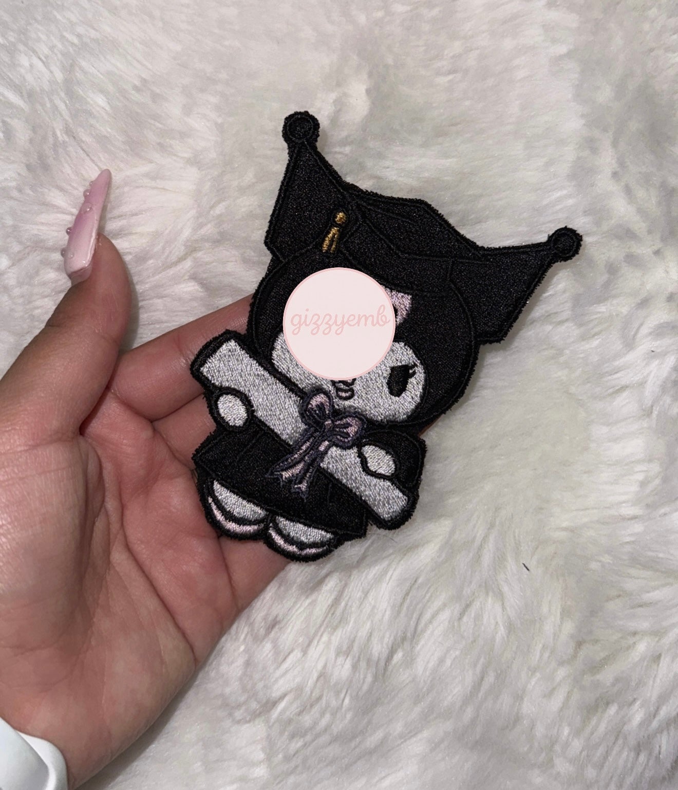 kitty friend graduation embroidered iron on patch