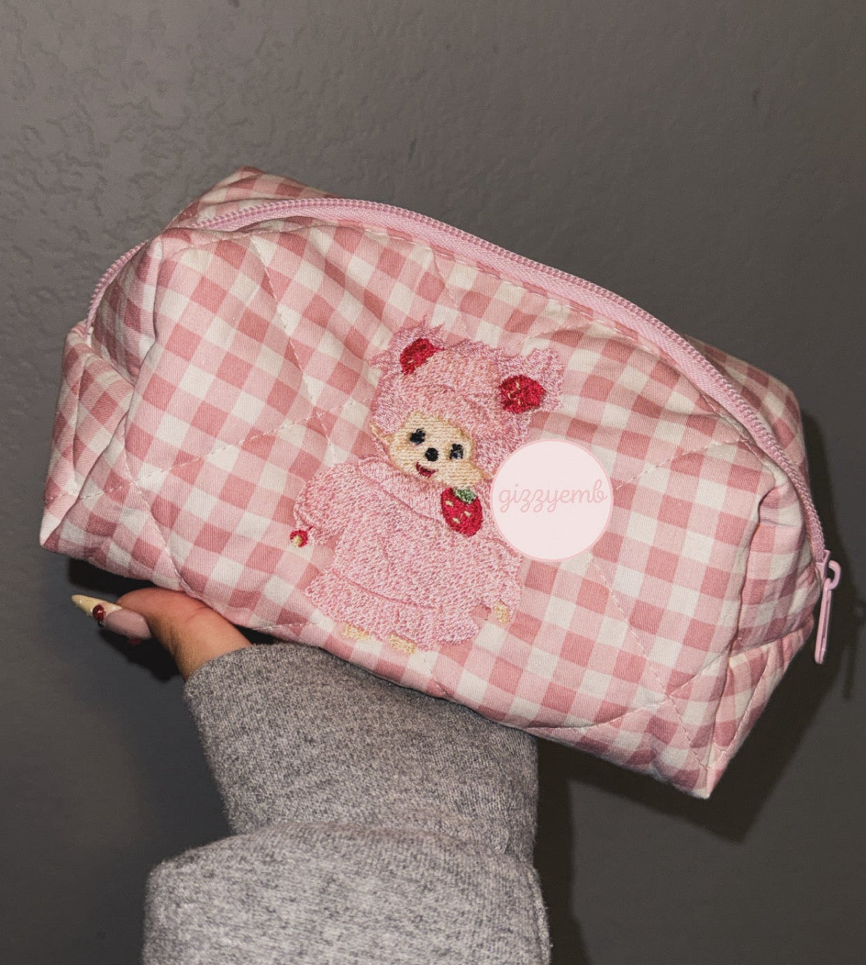 pink plush cosmetic/toiletry bag
