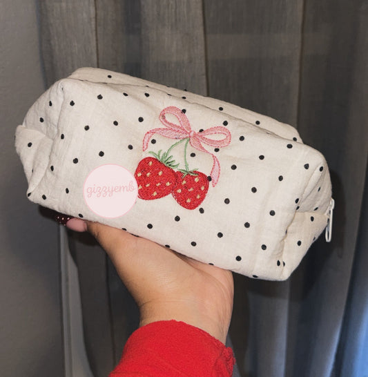 strawberry bow cosmetic/toiletry bag