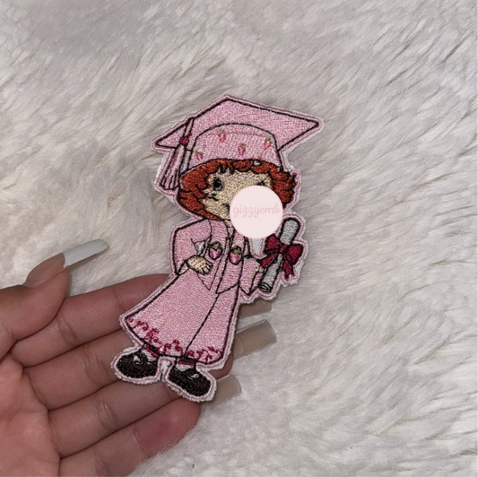 strawberry girl grad embroidered iron on patch