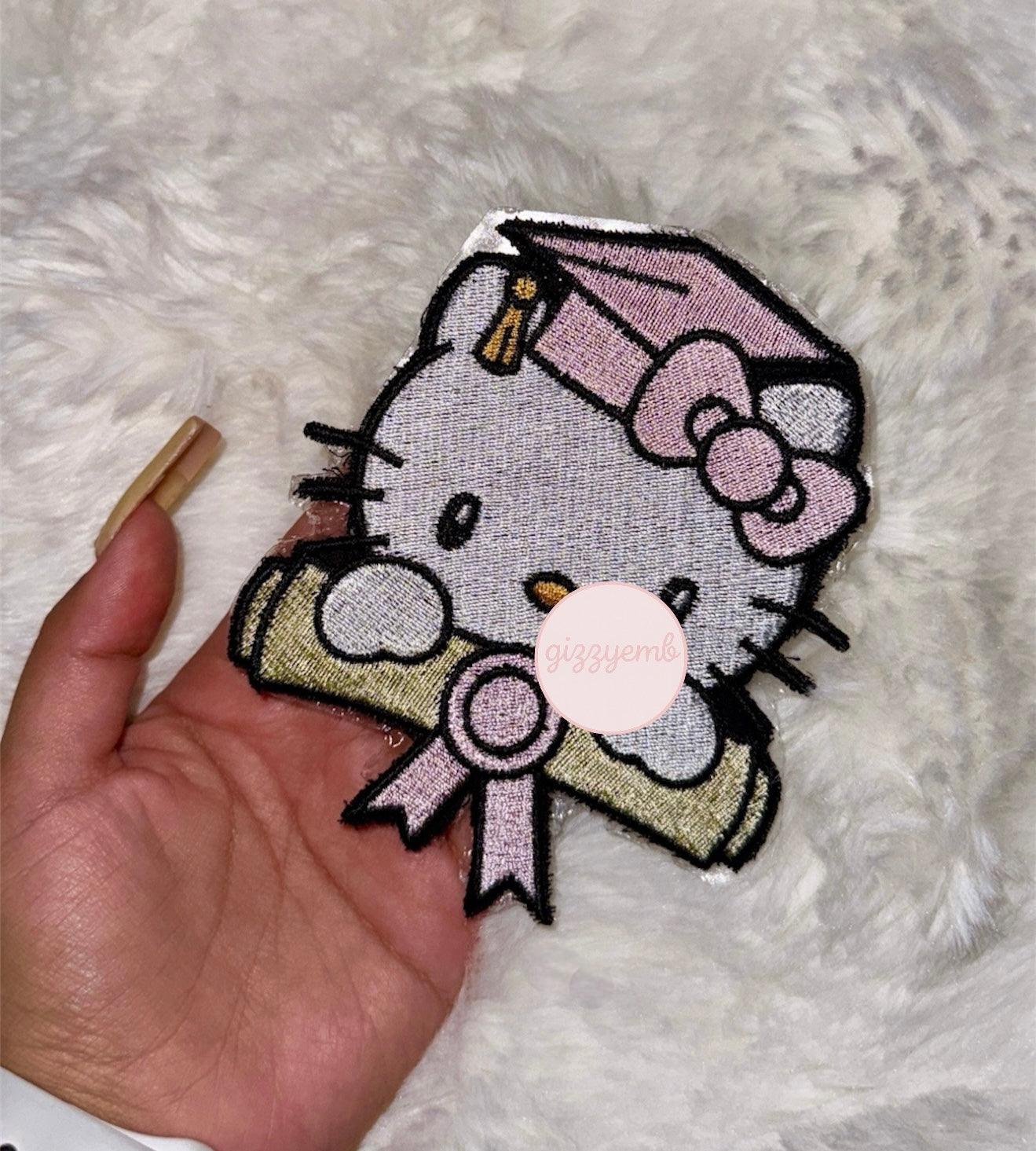 kitty graduation embroidered iron on patch