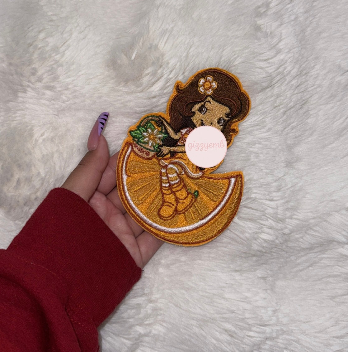 orange blossom embroidered iron on patch