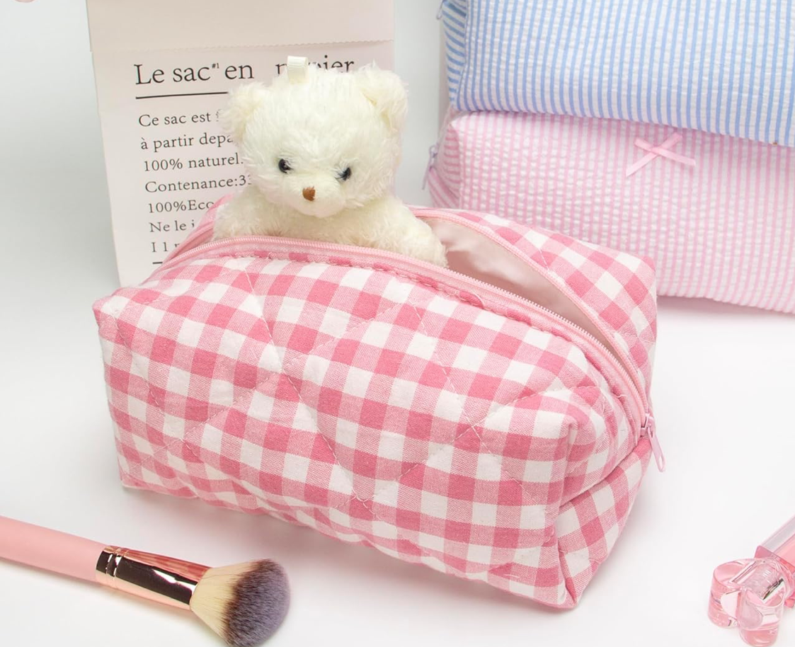 pink plush cosmetic/toiletry bag